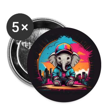 Süßes Elefantenbaby mit Mütze im Farbkreis - Buttons groß 56 mm (5er Pack) - Weiß - Vorne
