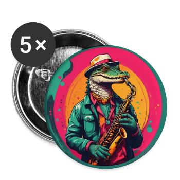 Un crocodile cool joue du saxophone - Lot de 5 grands badges (56 mm) - blanc - Devant