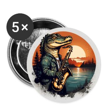 Un crocodile cool joue du saxophone - Lot de 5 grands badges (56 mm) - blanc - Devant