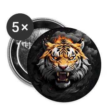 Portrait fauchender Tiger - Buttons groß 56 mm (5er Pack) - Weiß - Vorne