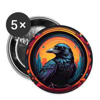Raven Portrait Crow Portrait in Colorful Color Wheel - Buttons large 2.2''/56 mm (5-pack) - white - Front