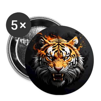 Portrait fauchender Tiger - Buttons groß 56 mm (5er Pack) - Weiß - Vorne