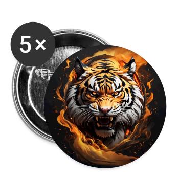 Portrait fauchender Tiger - Buttons groß 56 mm (5er Pack) - Weiß - Vorne