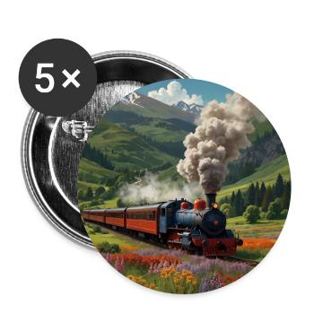 Nostalgic smoking steam locomotive with wagons - Buttons large 2.2''/56 mm (5-pack) - white - Front