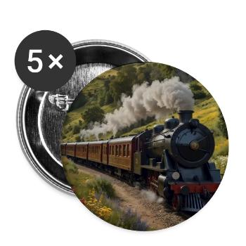 Nostalgic smoking steam locomotive with wagons - Buttons large 2.2''/56 mm (5-pack) - white - Front