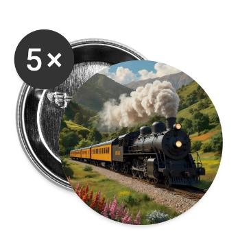 Nostalgic smoking steam locomotive with wagons - Buttons large 2.2''/56 mm (5-pack) - white - Front