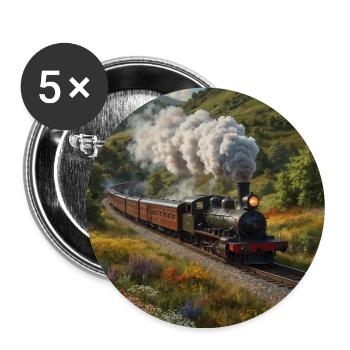 Nostalgic smoking steam locomotive with wagons - Buttons large 2.2''/56 mm (5-pack) - white - Front
