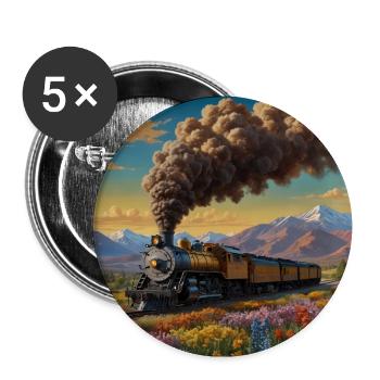 Nostalgic smoking steam locomotive with wagons - Buttons large 2.2''/56 mm (5-pack) - white - Front