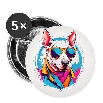 Cooler Bullterrier mit Sonnenbrille im Farbkreis - Buttons groß 56 mm (5er Pack) - Weiß - Vorne