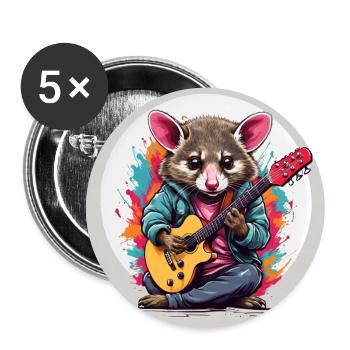 Cooles Oppossum spielt Gitarre - Buttons groß 56 mm (5er Pack) - Weiß - Vorne