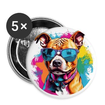 Cool Staffordshire Terrier avec lunettes de soleil - Lot de 5 grands badges (56 mm) - blanc - Devant