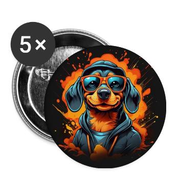 Cool dachshund with sunglasses in color wheel - Buttons large 2.2''/56 mm (5-pack) - white - Front