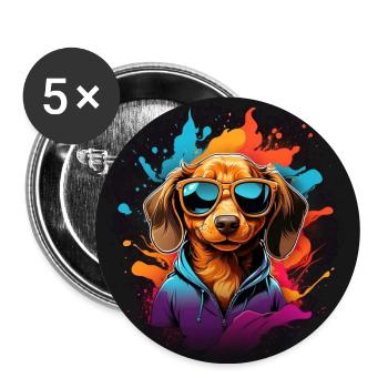 Cooler Dackel mit Sonnenbrille im Farbkreis - Buttons groß 56 mm (5er Pack) - Weiß - Vorne
