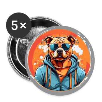 Cool Staffordshire Terrier avec lunettes de soleil - Lot de 5 grands badges (56 mm) - blanc - Devant
