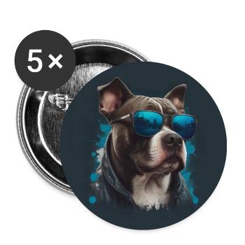 Cooler Staffordshire Terrier mit Sonnenbrille - Buttons groß 56 mm (5er Pack) - Weiß - Vorne