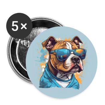 Cooler Staffordshire Terrier mit Sonnenbrille - Buttons groß 56 mm (5er Pack) - Weiß - Vorne