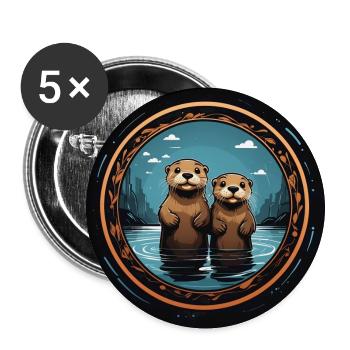 Two cute otters standing in the water - Buttons large 2.2''/56 mm (5-pack) - white - Front