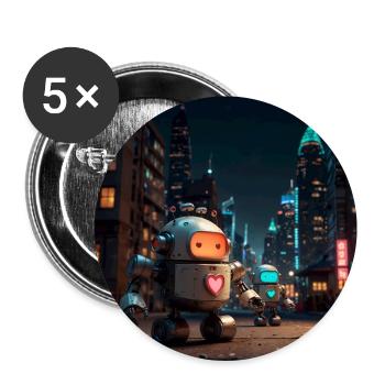 Deux robots amoureux dans la grande ville - Lot de 5 grands badges (56 mm) - blanc - Devant