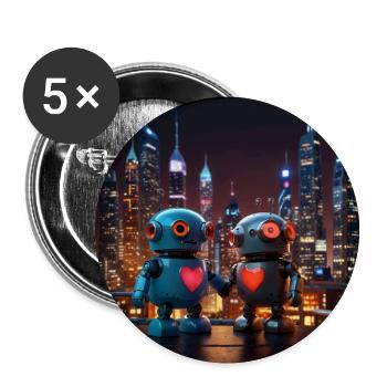 Deux robots amoureux dans la grande ville - Lot de 5 grands badges (56 mm) - blanc - Devant