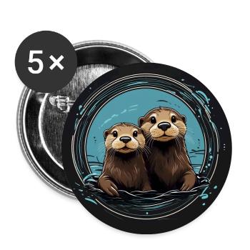 Two cute otters standing in the water - Buttons large 2.2''/56 mm (5-pack) - white - Front
