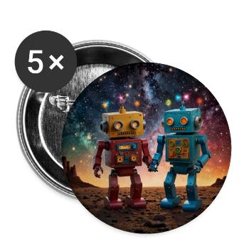 Zwei verliebte Roboter unter dem Sternenhimmel - Buttons groß 56 mm (5er Pack) - Weiß - Vorne