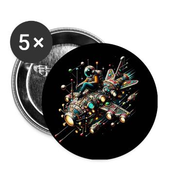 Spaceman in colorful decorated spaceship - Buttons large 2.2''/56 mm (5-pack) - white - Front
