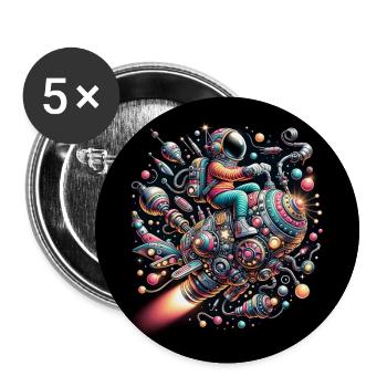 Spaceman in colorful decorated spaceship - Buttons large 2.2''/56 mm (5-pack) - white - Front