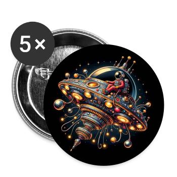 Spaceman in colorful decorated spaceship - Buttons large 2.2''/56 mm (5-pack) - white - Front