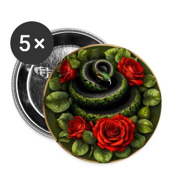 Snake and red roses - Buttons large 2.2''/56 mm (5-pack) - white - Front