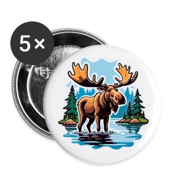 Elch im See Comic Sticker Skandinavien Geweih - Buttons groß 56 mm (5er Pack) - Weiß - Vorne