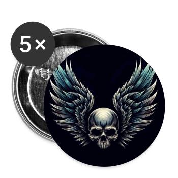 Skull with wings (black) - Buttons large 2.2''/56 mm (5-pack) - white - Front