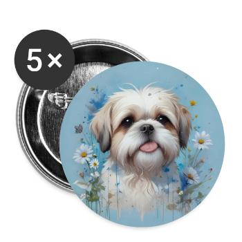Shih Tzu Bleu - Lot de 5 grands badges (56 mm) - blanc - Devant