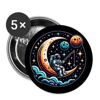 Un astronaute s’assoit sur la lune et pêche - Lot de 5 grands badges (56 mm) - blanc - Devant