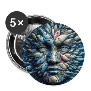 Visage de poisson - Lot de 5 grands badges (56 mm) - blanc - Devant