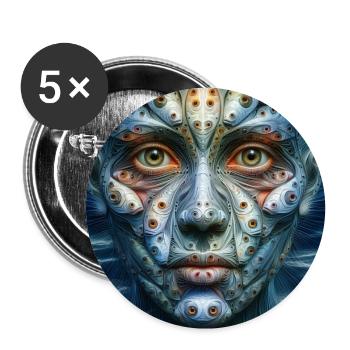 Gesicht mit Fischaugen - Buttons groß 56 mm (5er Pack) - Weiß - Vorne