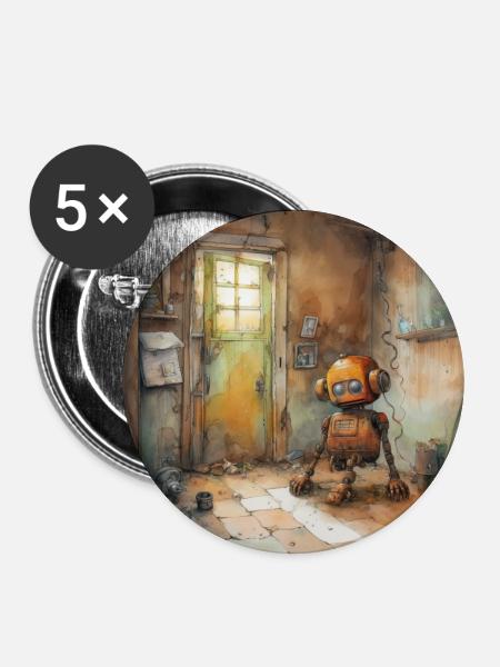 Alter rostiger verlassener Roboter 2 - Buttons groß 56 mm (5er Pack) - Weiß