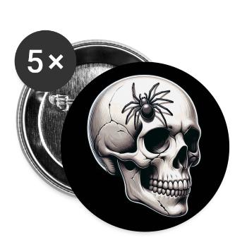 Skull mit Spinne auf der Stirn - Buttons groß 56 mm (5er Pack) - Weiß - Vorne