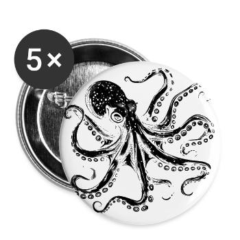 Cool Octopus Octopus Illustration in Black - Buttons large 2.2''/56 mm (5-pack) - white - Front