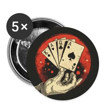 Poker Cartes à jouer Jeux d’argent Casino Art - Lot de 5 grands badges (56 mm) - blanc - Devant