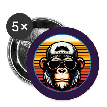 Cooler Schimpanse mit Sonnenbrille und Basecap - Buttons groß 56 mm (5er Pack) - Weiß - Vorne