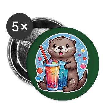 Petite loutre mignonne buvant de la limonade - Lot de 5 grands badges (56 mm) - blanc - Devant