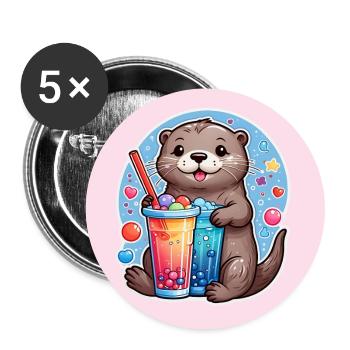Petite loutre mignonne buvant de la limonade - Lot de 5 grands badges (56 mm) - blanc - Devant