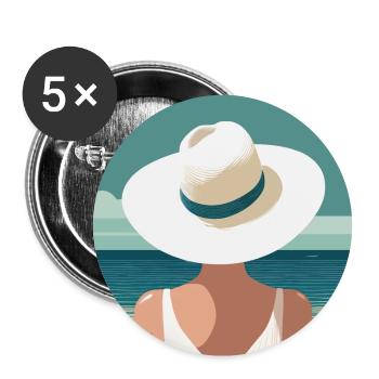 Woman with hat on the beach - Buttons large 2.2''/56 mm (5-pack) - white - Front