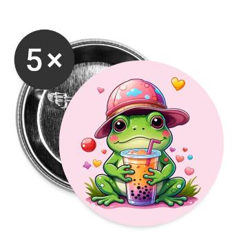 Grenouille mignonne en casquette de baseball buvant de la limonade - Lot de 5 grands badges (56 mm) - blanc - Devant