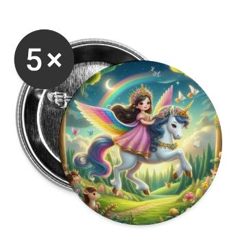 Princesse sur une Licorne volante - Lot de 5 grands badges (56 mm) - blanc - Devant