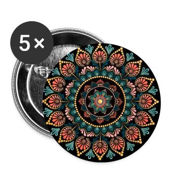 Peinture Mandala Corail et Bleu - Lot de 5 grands badges (56 mm) - blanc - Devant