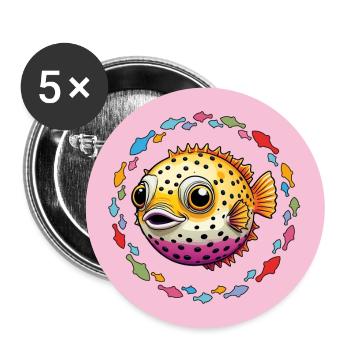Happy puffer fish in the colorful circle of fish - Buttons large 2.2''/56 mm (5-pack) - white - Front