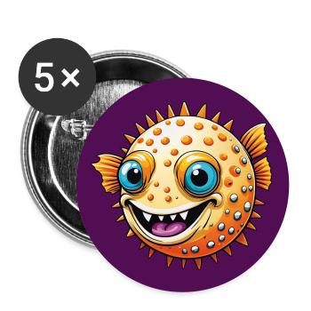 Poisson-globe rieur joyeux - Lot de 5 grands badges (56 mm) - blanc - Devant