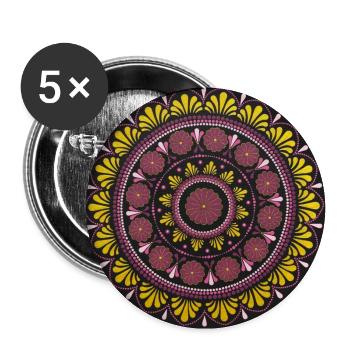 Gold Mandala | Heilige Geometrie | Punktkunst - Buttons groß 56 mm (5er Pack) - Weiß - Vorne
