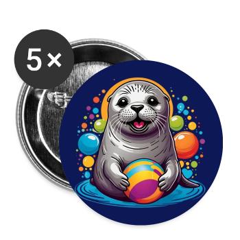 Drôle de phoque riant phoque avec boule - Lot de 5 grands badges (56 mm) - blanc - Devant